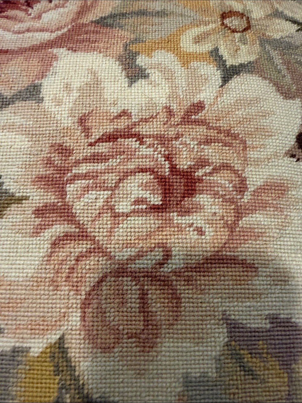 Floral Needlepoint Accent Pillow in Pink and Cream with Tassel Trim - Picture 4 of 4